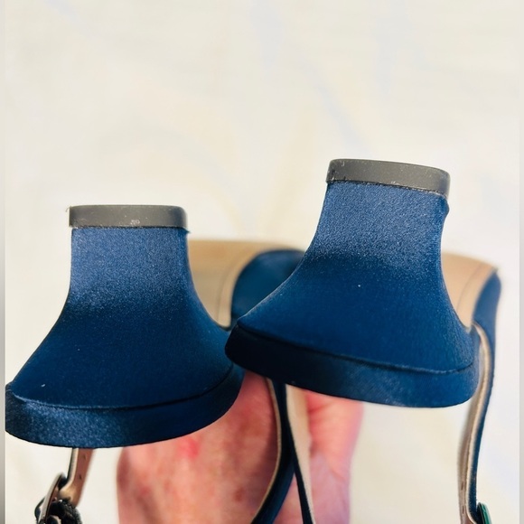 J. Renee Slingback Pump Navy Satin Leonelle Embellished Bow Peep Toe size 8M - Picture 10 of 16